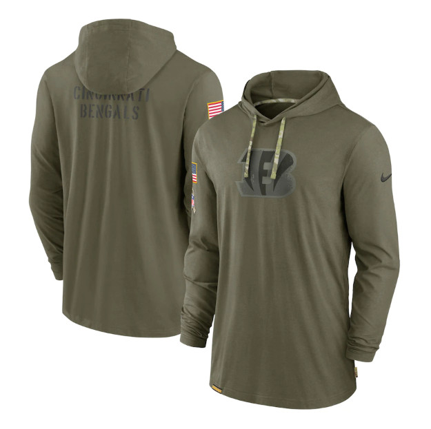 Men's Cincinnati Bengals 2022 Olive Salute to Service Tonal Pullover Hoodie